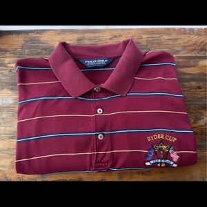 VTG Polo Golf Ralph Lauren Striped Pima Cotton Ryder Cup Polo Shirt Maroon Blue